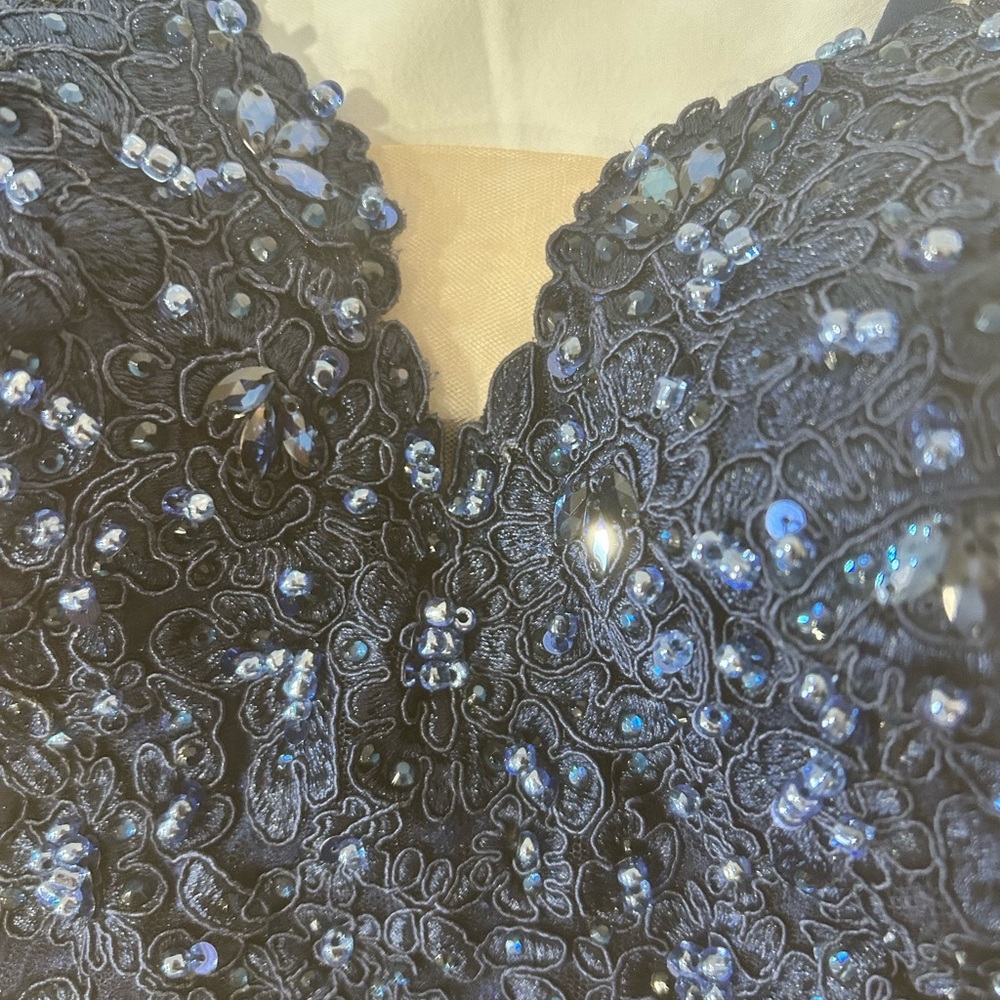 Faviana maxi dress womens sz 2 prom formal glam sequin crisscross back y2k blue - Picture 13 of 13